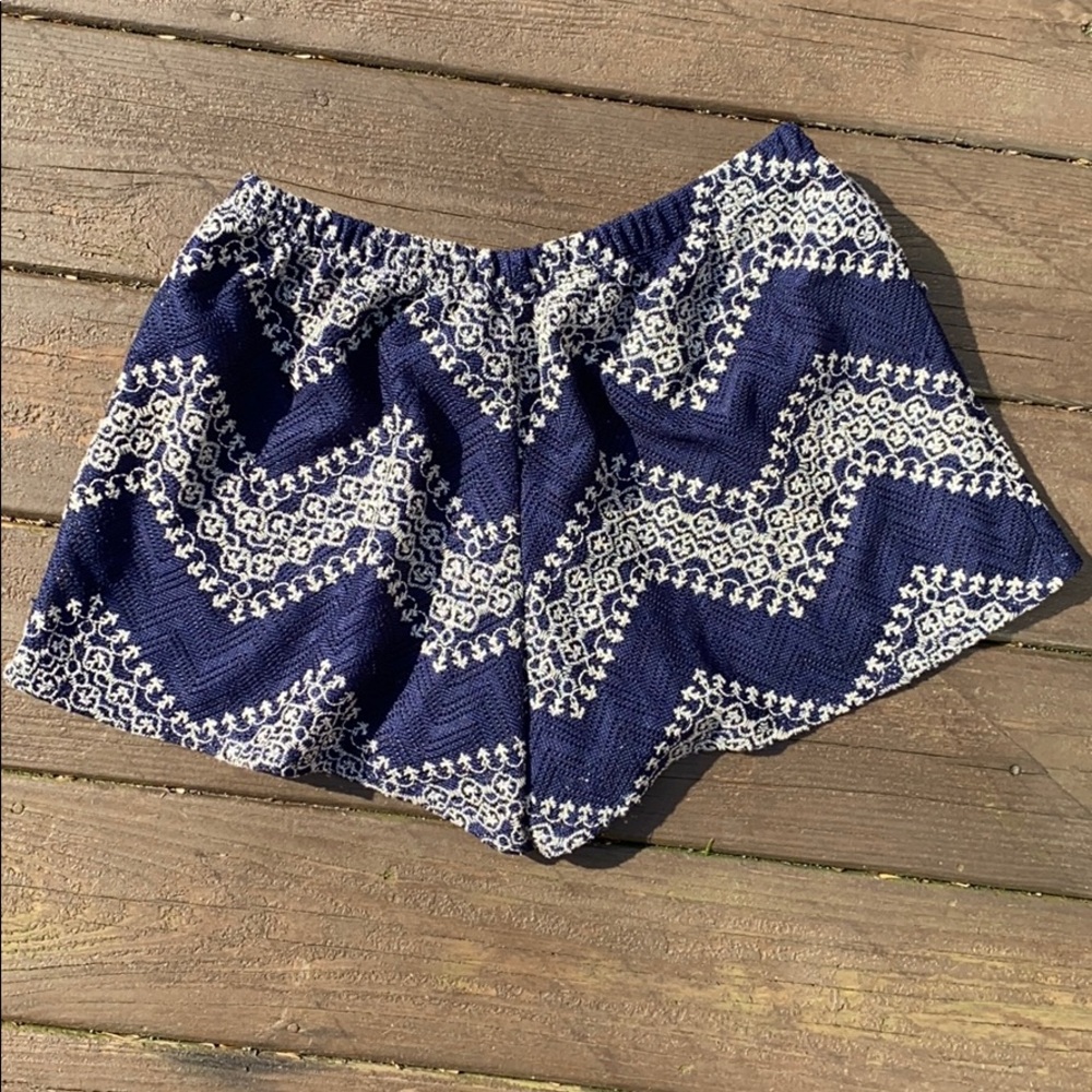 Navy Tasseled Blue Crochet Shorts - Picture 3 of 6
